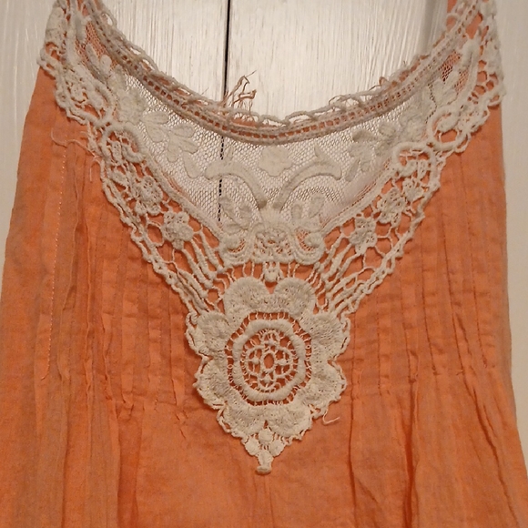 Peach Lace Trim Women's Blouse - Picture 2 of 2